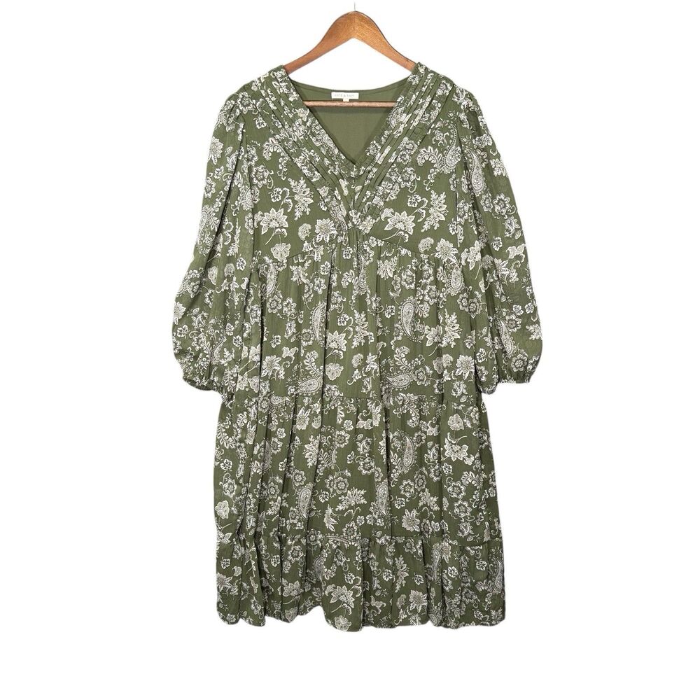 Kate & Sam Tiered Midi Dress Green Floral Paisley Small Flowy Boho Pockets